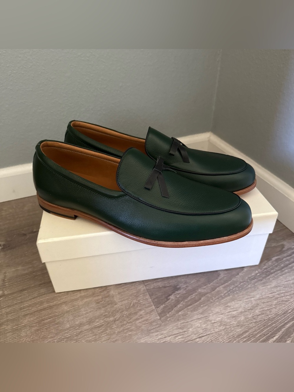 MARC NOLAN Odell Forest Green Leather Belgian Dress Loafers Mens 16